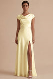 White Cowl Neck Sheath Long Rehearsal Dinner Dress with Slit
