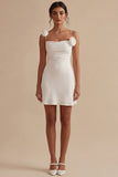 Sheath Spaghetti Straps Little White Dress with 3D Flowers