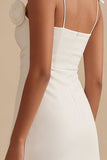 Sheath Spaghetti Straps Little White Dress with 3D Flowers