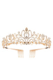 Golden White Crystal Prom Queen Pageant Crown Tiara