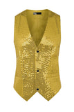 Sparkly Black Single Breasted V-Neck Men's Suit Vest with Sequins