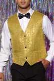 Sparkly Black Single Breasted V-Neck Men's Suit Vest with Sequins