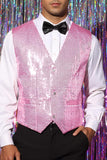 Sparkly Black Single Breasted V-Neck Men's Suit Vest with Sequins