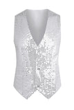 Sparkly Black Single Breasted V-Neck Men's Suit Vest with Sequins