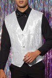 Sparkly Black Single Breasted V-Neck Men's Suit Vest with Sequins