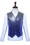 Sparkly Blue Single Breasted V-Neck Sequin Men's Suit Vest