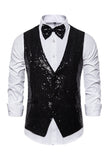 Black V-Neck Single Breasted Sequins Men's Suit Vest
