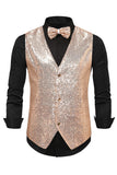 Black V-Neck Single Breasted Sequins Men's Suit Vest