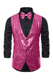 Black V-Neck Single Breasted Sequins Men's Suit Vest