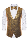 Black V-Neck Single Breasted Sequins Men's Suit Vest