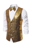 Black V-Neck Single Breasted Sequins Men's Suit Vest