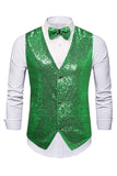 Black V-Neck Single Breasted Sequins Men's Suit Vest