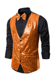 Black V-Neck Single Breasted Sequins Men's Suit Vest