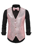 Black V-Neck Single Breasted Sequins Men's Suit Vest