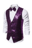 Black V-Neck Single Breasted Sequins Men's Suit Vest