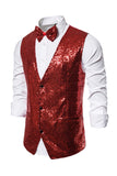 Black V-Neck Single Breasted Sequins Men's Suit Vest