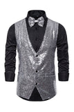 Black V-Neck Single Breasted Sequins Men's Suit Vest