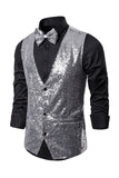 Black V-Neck Single Breasted Sequins Men's Suit Vest