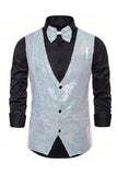 Black V-Neck Single Breasted Sequins Men's Suit Vest