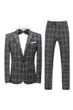 Black Plaid Notched Lapel One Button 3-Piece Men's Formal Suits