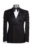 Sparkly Black Beaded Peaked Lapel Double Breasted 2-piece Men's Prom Suits