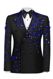 Sparkly Black Beaded Peaked Lapel Double Breasted 2-piece Men's Prom Suits