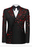Sparkly Black Beaded Peaked Lapel Double Breasted 2-piece Men's Prom Suits