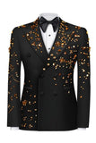 Sparkly Black Beaded Peaked Lapel Double Breasted 2-piece Men's Prom Suits