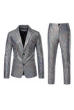Black Metallic Grid Single Breasted Notched Lapel 2-Piece Men's Prom Suits