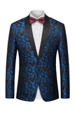 Black Jacquard Shawl Lapel Single Breasted Men's Blazer with Bowtie