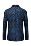 Black Jacquard Shawl Lapel Single Breasted Men's Blazer with Bowtie