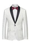 Black Jacquard Shawl Lapel Single Breasted Men's Blazer with Bowtie