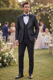3 Piece Blue Shawl Lapel Jacquard Men's Prom Suits