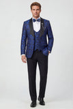 3 Piece Blue Shawl Lapel Jacquard Men's Prom Suits