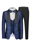 3 Piece Blue Shawl Lapel Jacquard Men's Prom Suits