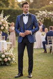 3 Piece Blue Shawl Lapel Jacquard Men's Prom Suits