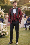 3 Piece Blue Shawl Lapel Jacquard Men's Prom Suits
