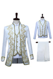 Baroque-Style Black Floral Embroidered Stand-Collar Men's 3-Piece Suit
