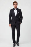 Black 2 Piece Peak Lapel Slim Fit Men's Suits