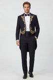 2 Piece Black One Button Peak Lapel Men's Suits with Embroidery