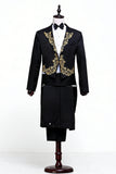 2 Piece Black One Button Peak Lapel Men's Suits with Embroidery