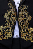 2 Piece Black One Button Peak Lapel Men's Suits with Embroidery