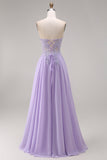 Strapless Lilac Corset A-Line Long Prom Dress with Lace Up Back