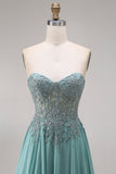 Sweetheart Corset A-Line Eucalyptus Beaded Long Prom Dress with Slit