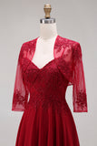 Velvet Burgundy A-Line Spaghetti Straps Long Mother of the Bride Dress