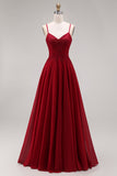 Velvet Burgundy A-Line Spaghetti Straps Long Mother of the Bride Dress