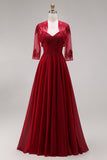 Velvet Burgundy A-Line Spaghetti Straps Long Mother of the Bride Dress