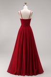 Velvet Burgundy A-Line Spaghetti Straps Long Mother of the Bride Dress