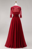 Velvet Burgundy A-Line Spaghetti Straps Long Mother of the Bride Dress