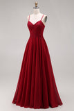 Velvet Burgundy A-Line Spaghetti Straps Long Mother of the Bride Dress